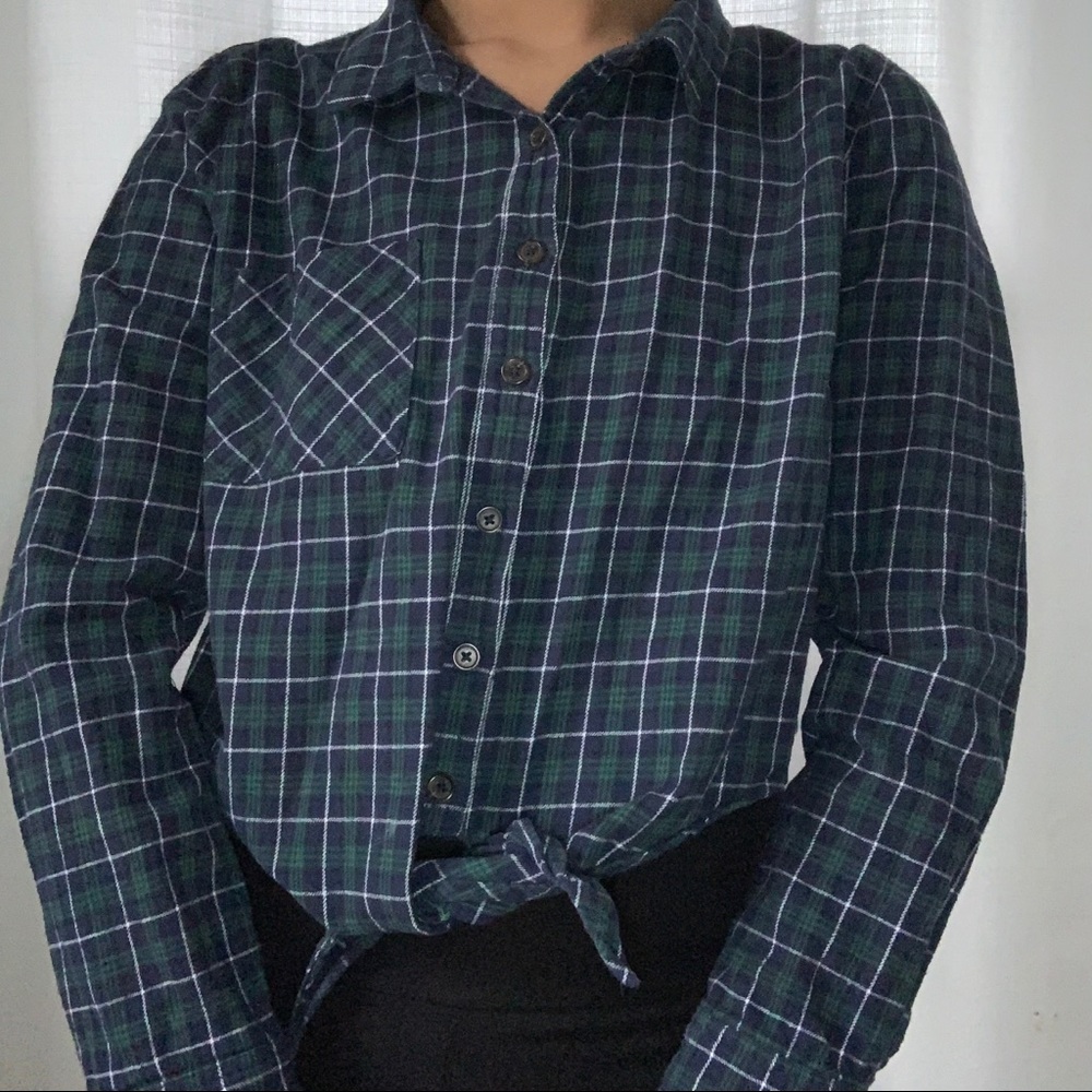 Forever 21 Blue and Green Plaid Cropped Top - 1X